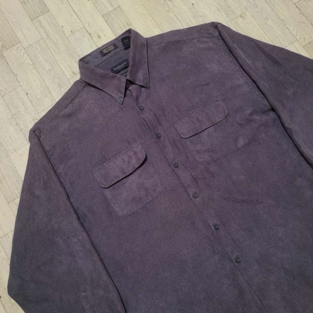 Y2K Van Heusen Double Pocket Blue Sueded Long Sleeve Button Up Shirt Men's XL